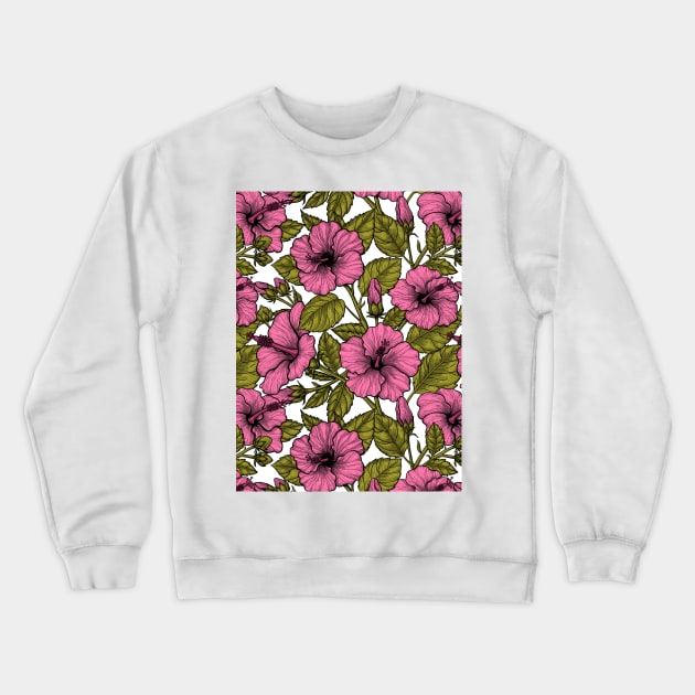 Pink hibiscus flowers Crewneck Sweatshirt by katerinamk